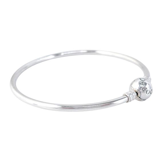 Estate Pandora Sterling Silver 925 Logo Barrel Clasp Charm Bangle Bracelet 7.25” - Picture 3 of 8